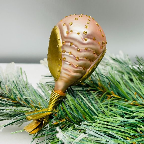 Holiday Euc S6 Glass Flower Bud Clipon Ornaments Light Pink Wgold